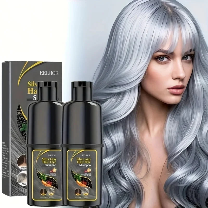EELHOE Hair Dye Shampoo 2pcs Silvery Gray 3 In 1 Moisturizing