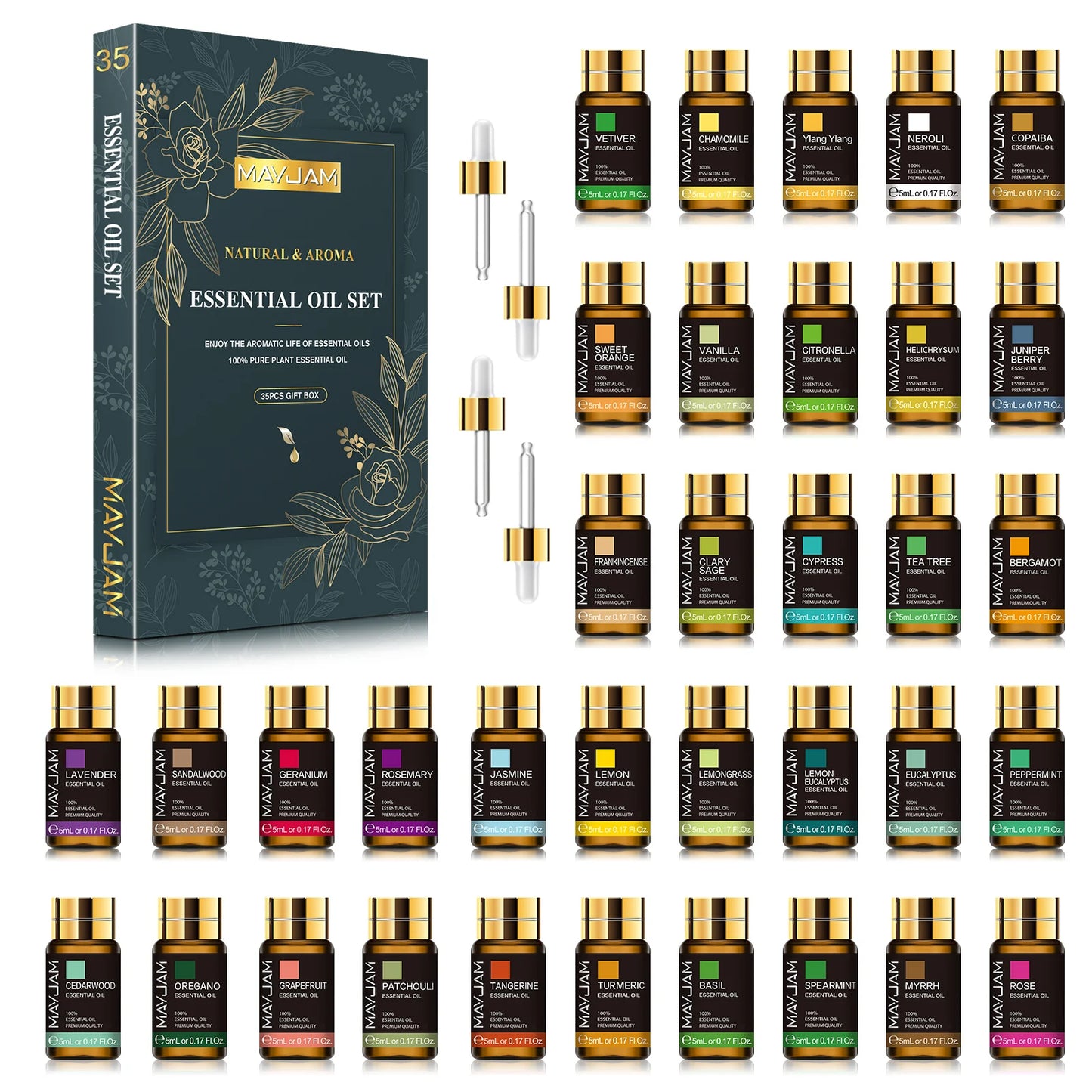 MAYJAM 35 Bottles Essential Oils Set for Humidifier Lavender Eucalyptus