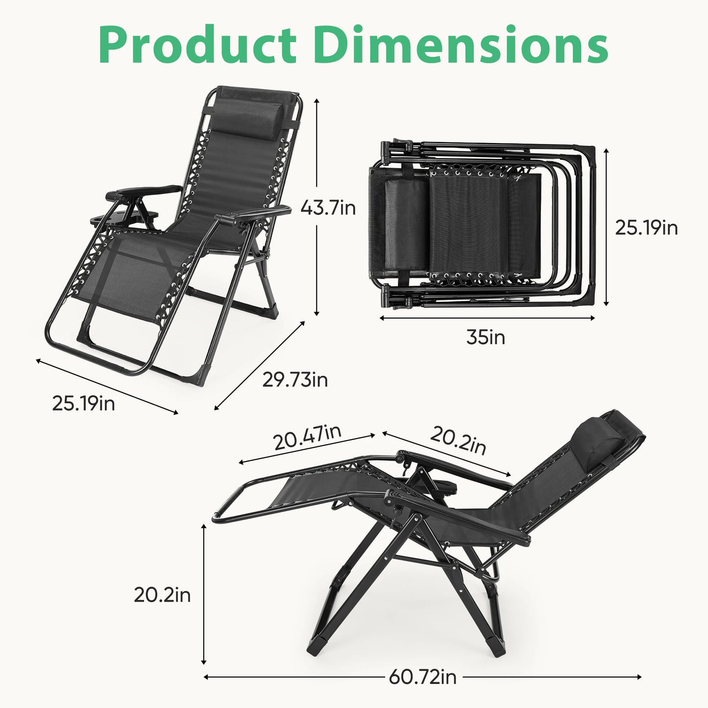 JHK Zero Gravity Folding Outdoor Patio Recliner With Cup Holders