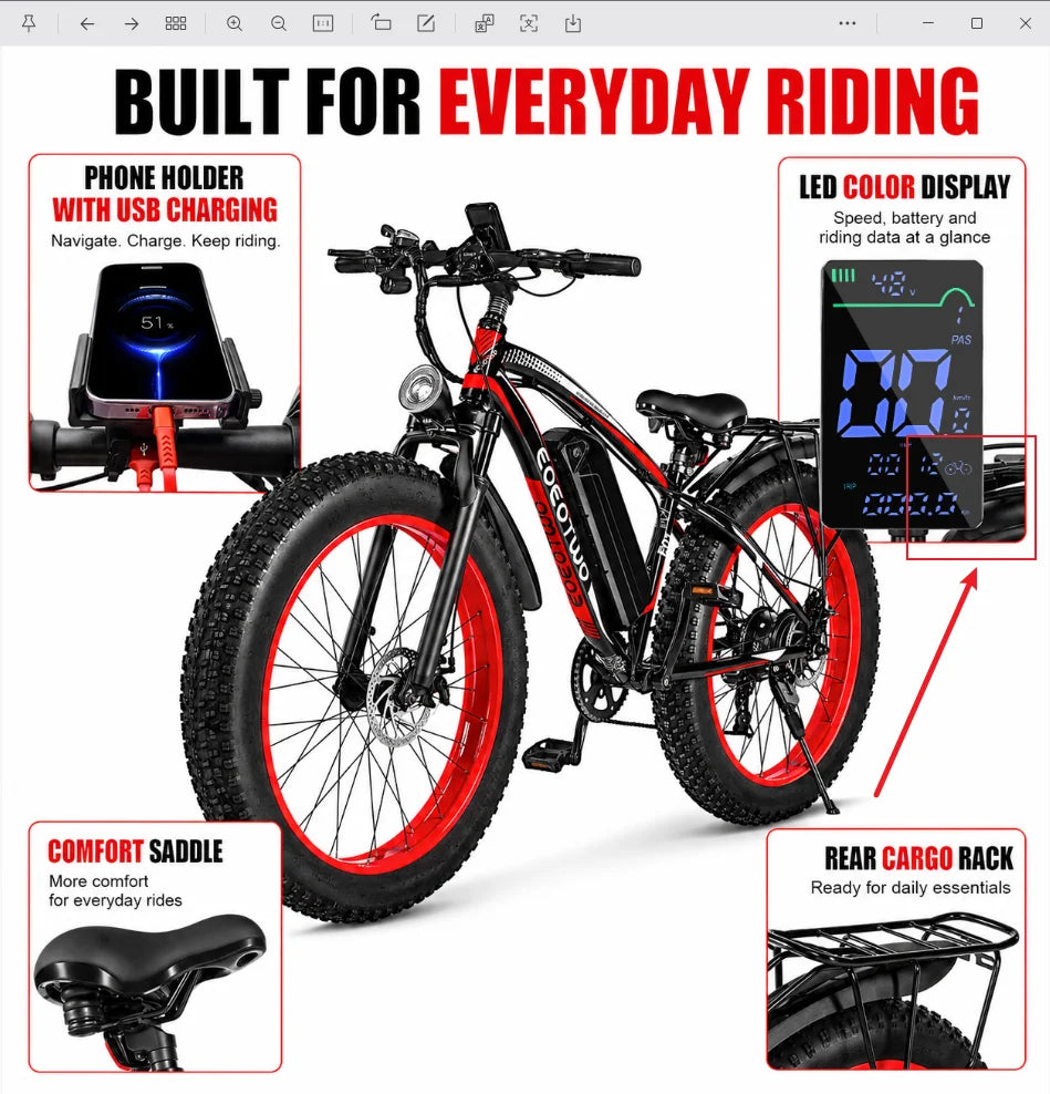 EOEOTWO 1500W Fat Tire Electric Bike Adult All Terrain Commuter