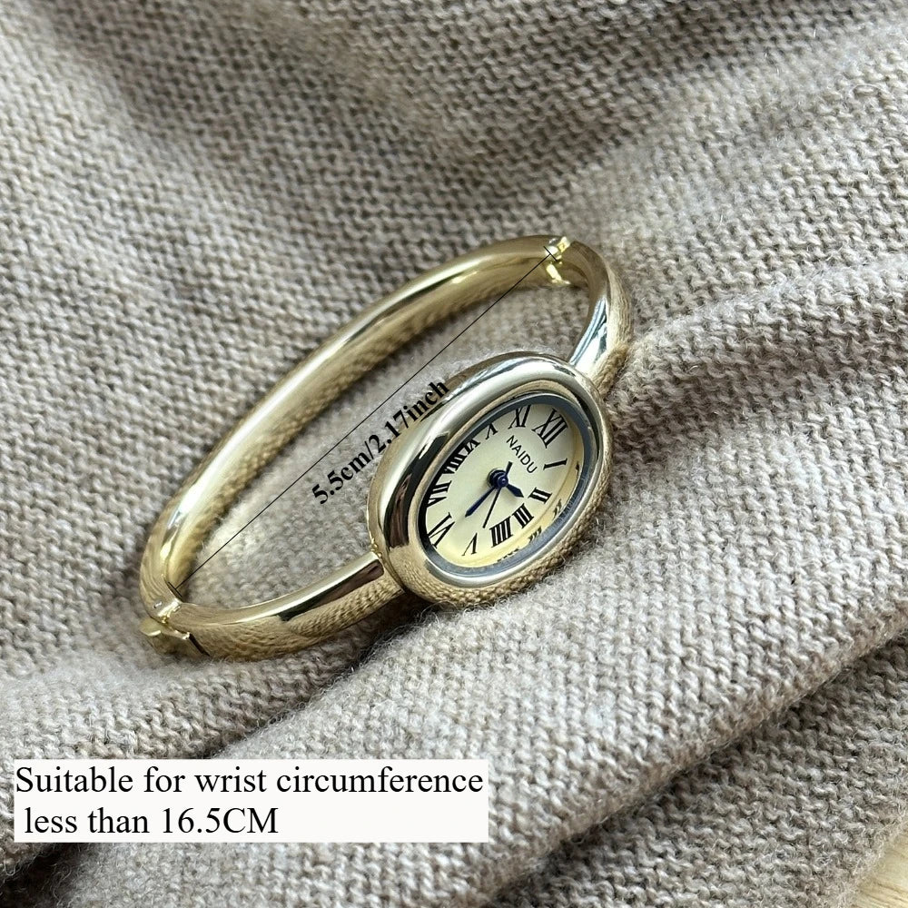 Zkceenier Stainless Steel Bracelet Watch Gold Dial Ladies Wristwatch