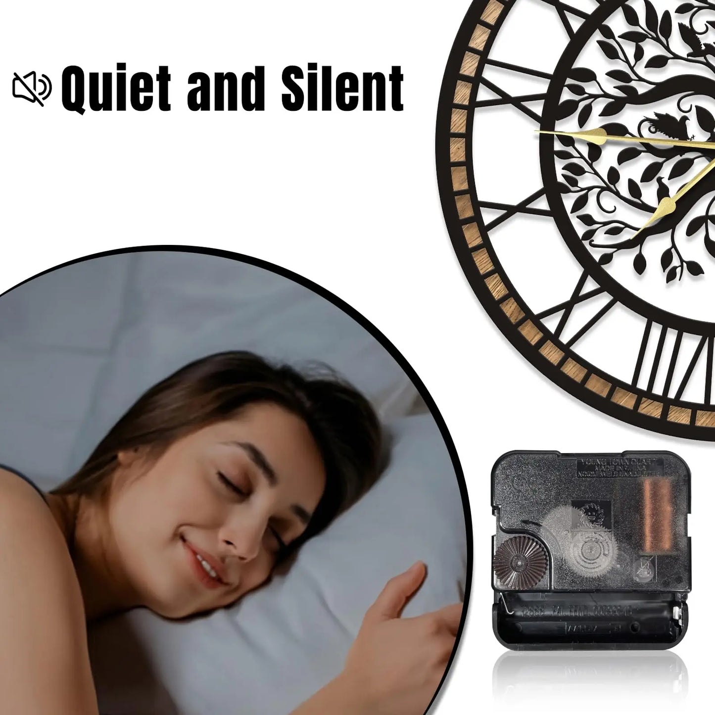 Tree Of Life Large Wall Clock Quiet No Ticking Metal Frame Decor