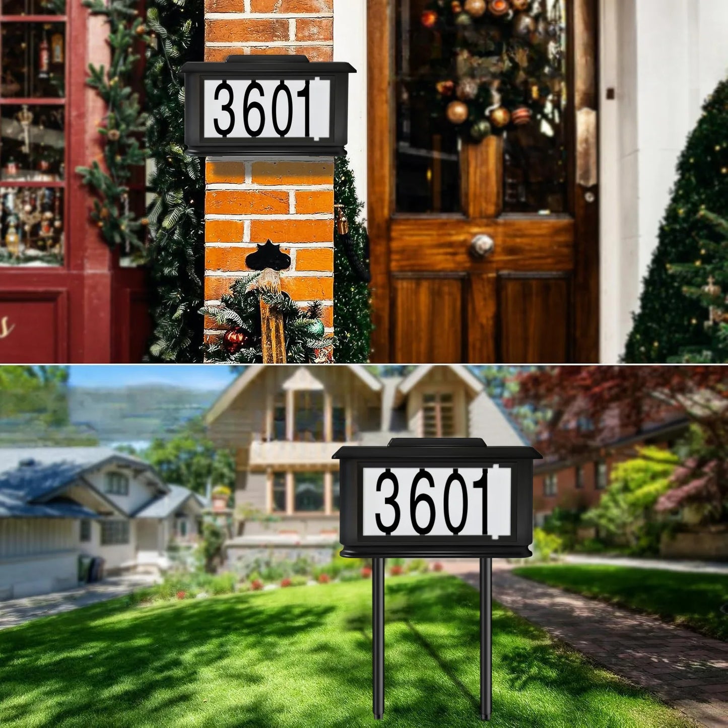 Solar Outdoor House Number Address Sign Light With Stake Lamp