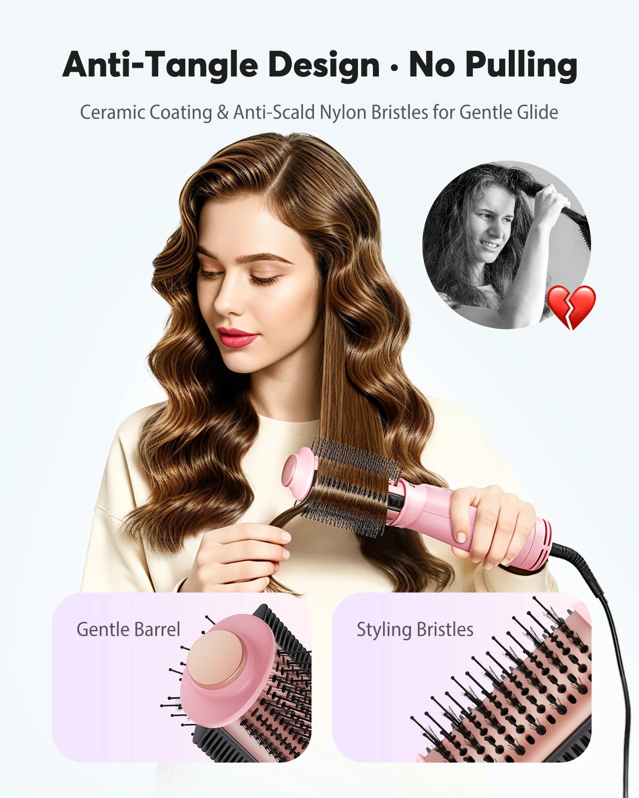 Blow Dryer Brush, Dual Voltage 100-240V Hot Air Brush, 4-in-1 Ionic Hair Dryer Brush for Blowout, Volumizing,Straightening