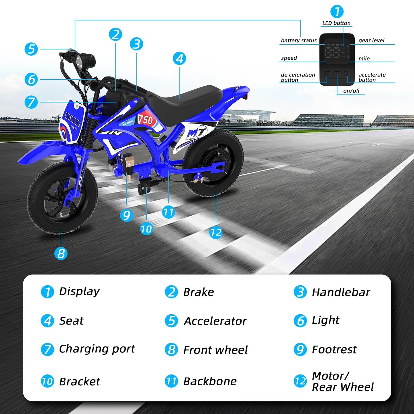 AOVOPRO 25V Electric Dirt Bike 200W Kids Motorcycle