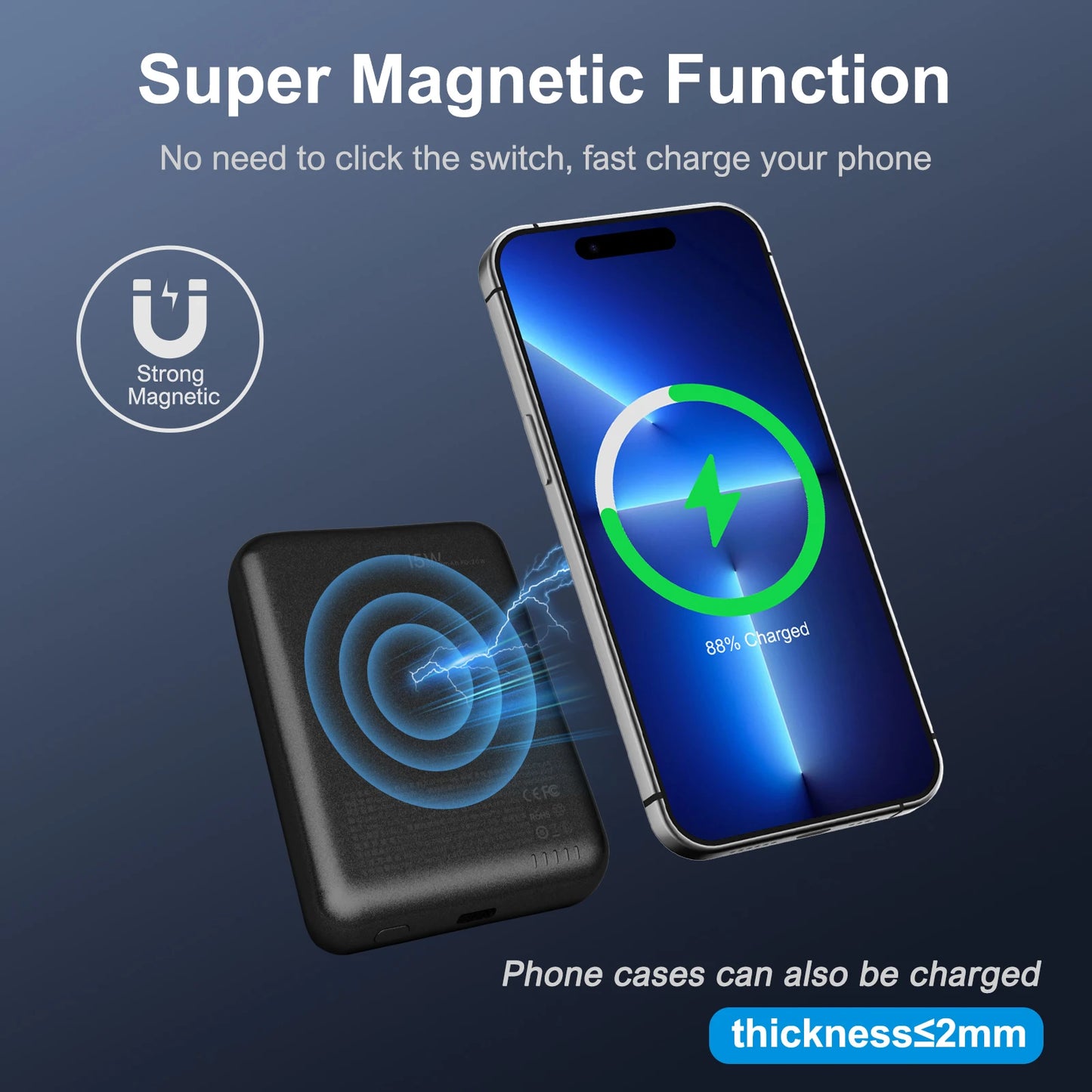 Magnetic 5000mAh Wireless Power Bank 20W USB C For iPhone