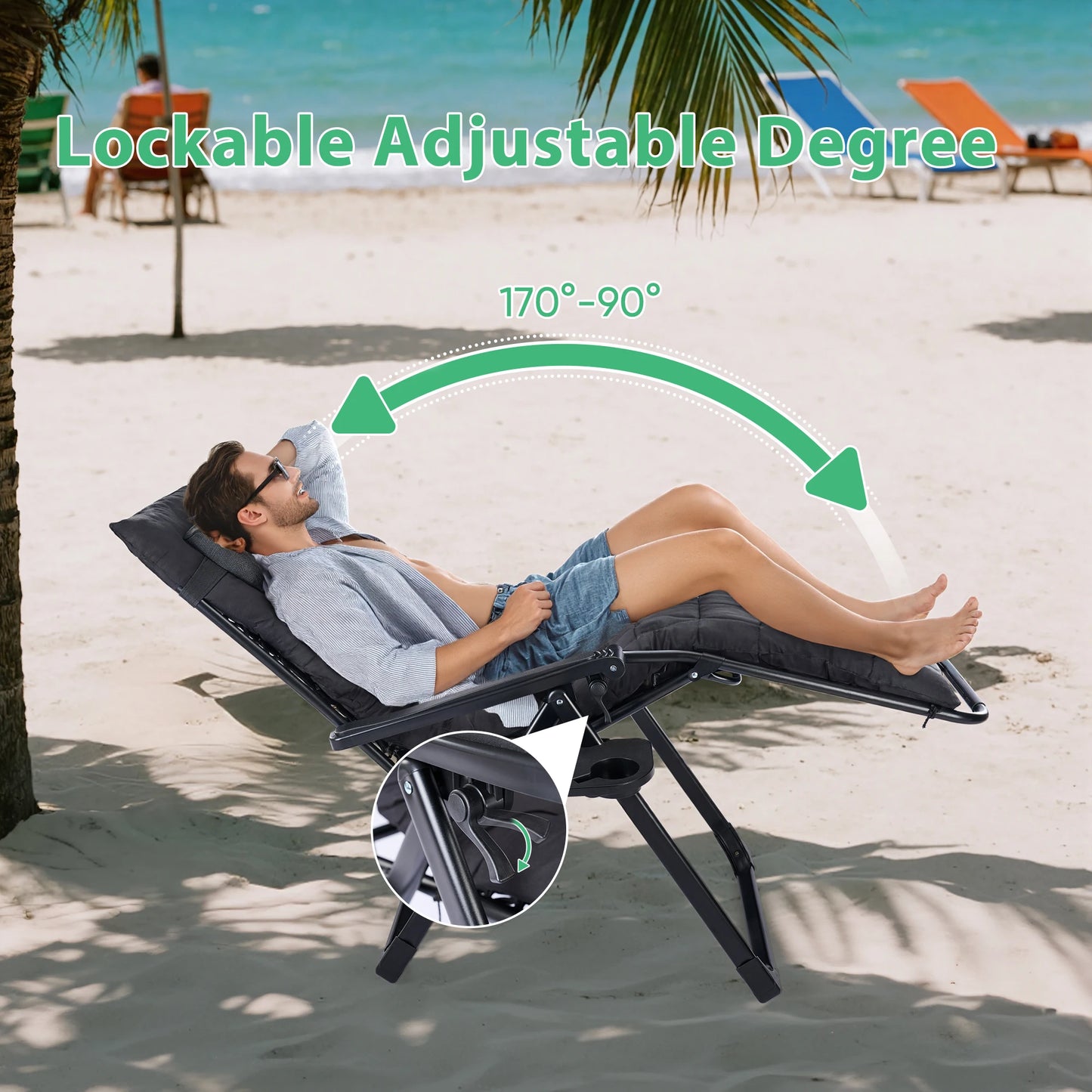JHK Zero Gravity Folding Outdoor Patio Recliner With Cup Holders
