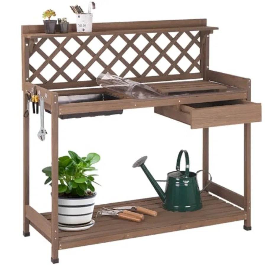 Outdoor Gardening Potting Bench With Sink Lid Storage Drawer