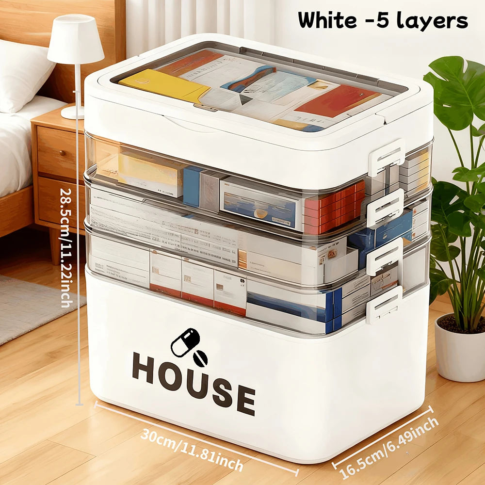 Transparent Multi Layer First Aid Storage Box With Detachable Compartments