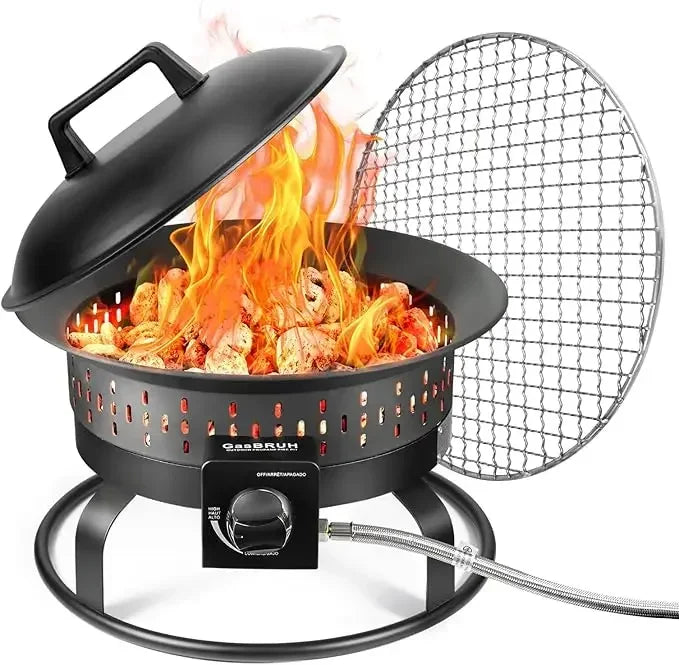 Outdoor Propane Fire Pit With Grill And Carry Handle 60000BTU