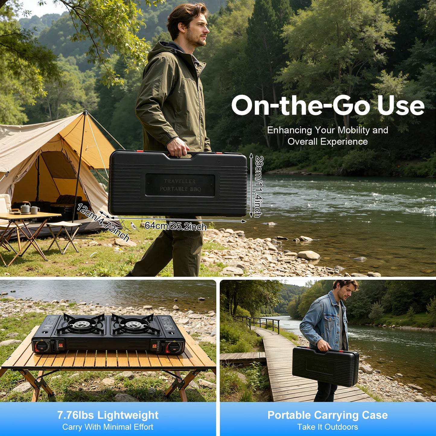 2 Burner Portable Camping Stove Set With Tray And Case Butane LPG Fuel
