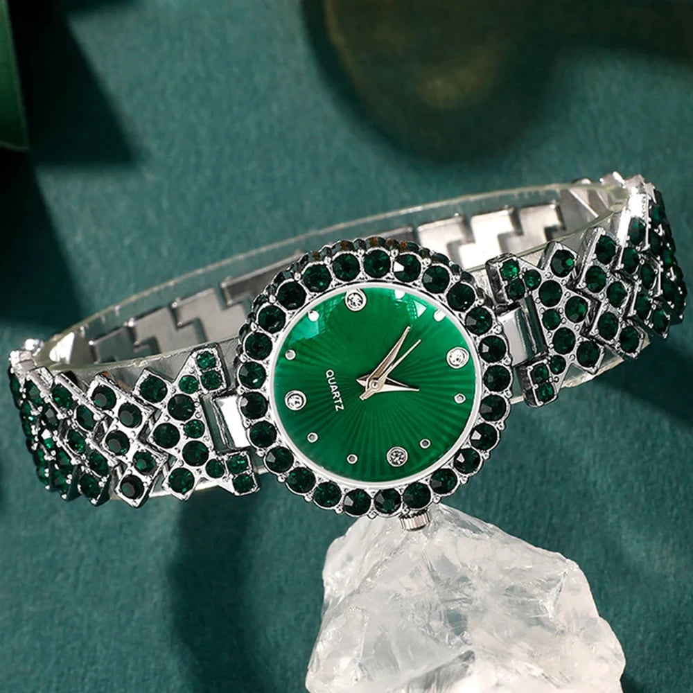 Women Rhinestone Heart Jewelry Set With Quartz Wristwatch