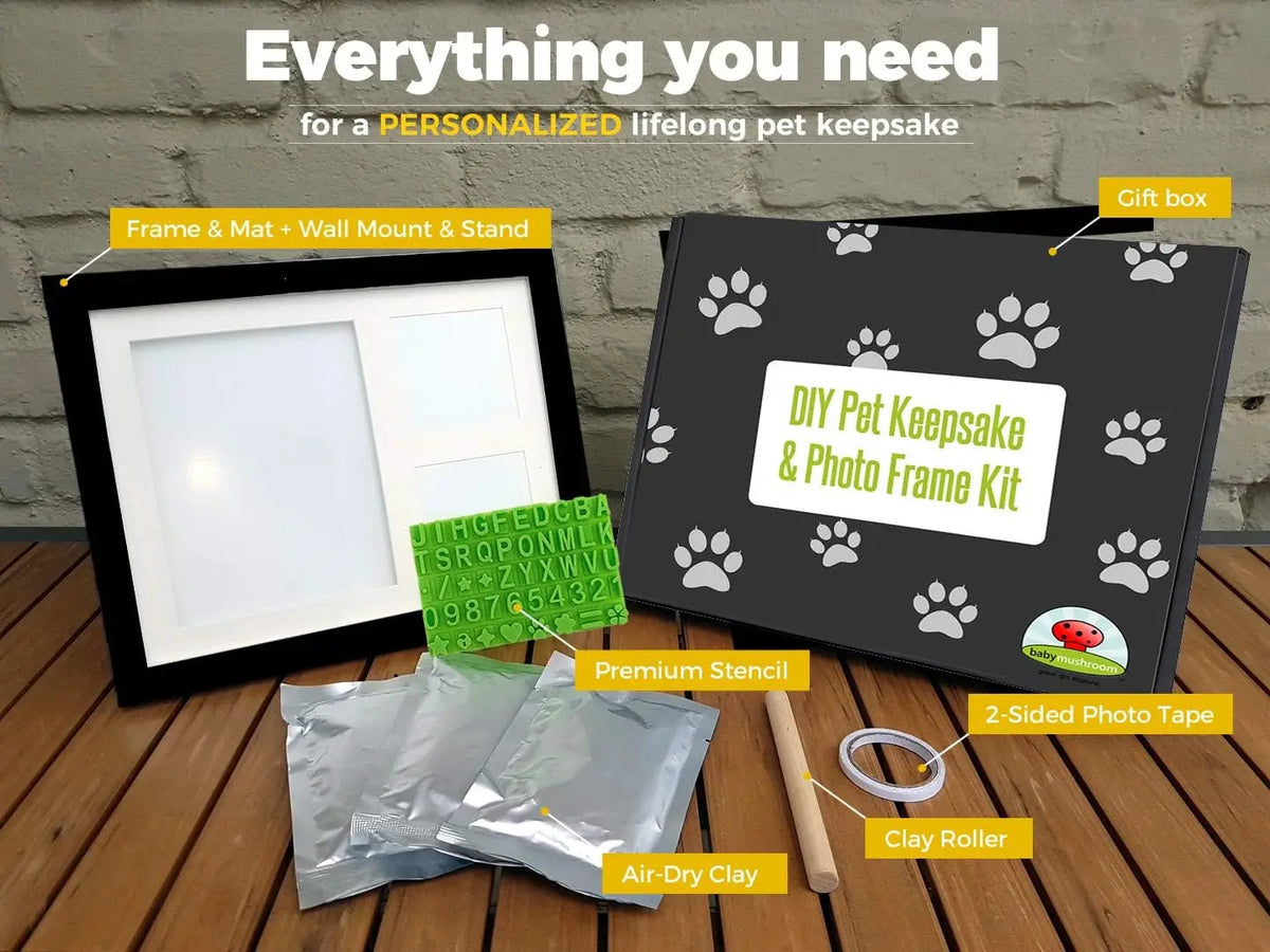 Premium Pet Pawprint Keepsake Kit With Wooden Frame For Memorial Gifts