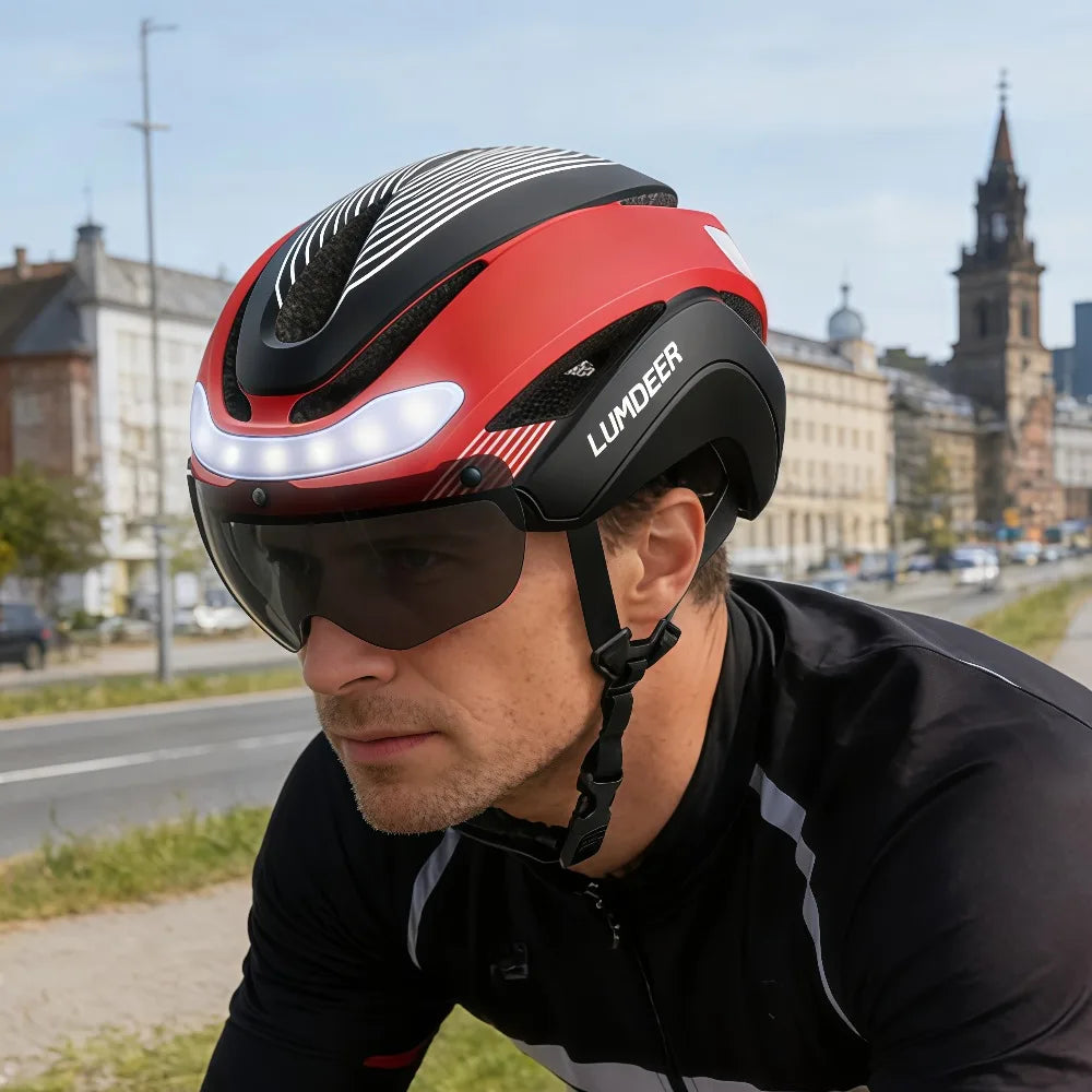 LUMDEER Road Bicycle Helmet With Turn Signals Magnetic Goggles