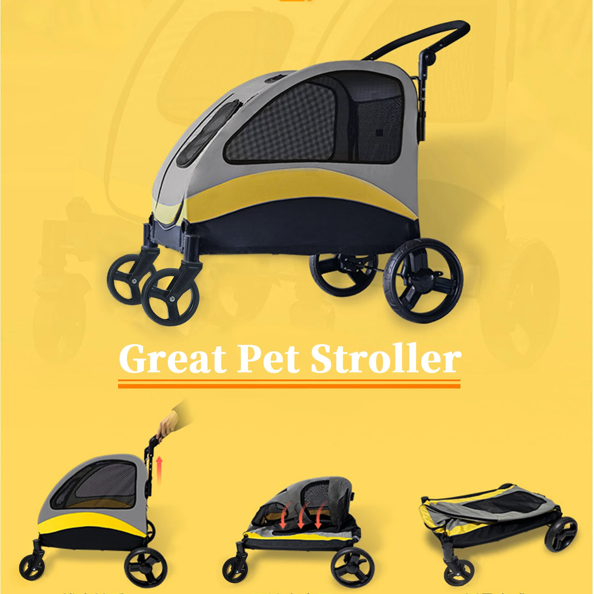 Breathable Foldable Four Wheel Pet Stroller For Dogs And Cats