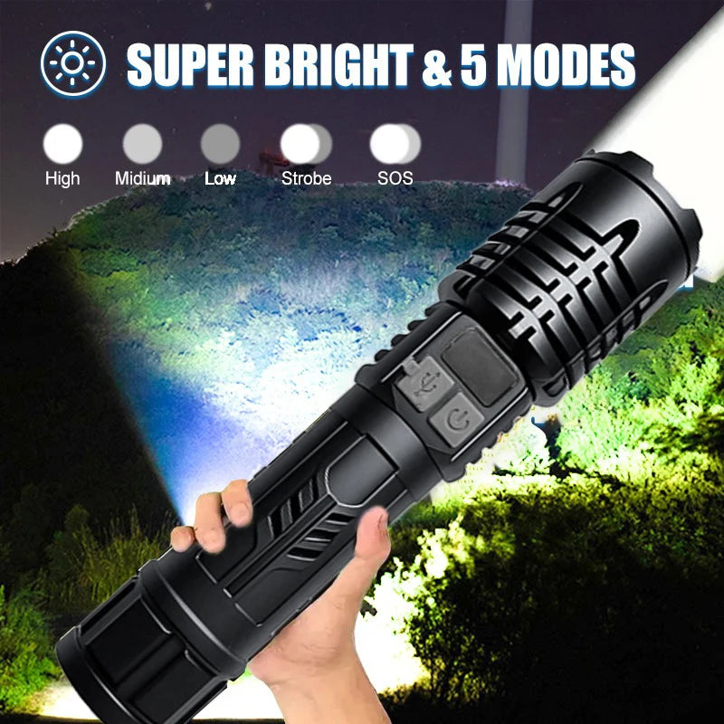 Skywolfeye Waterproof Tactical Flashlight 5 Modes Rechargeable Outdoor