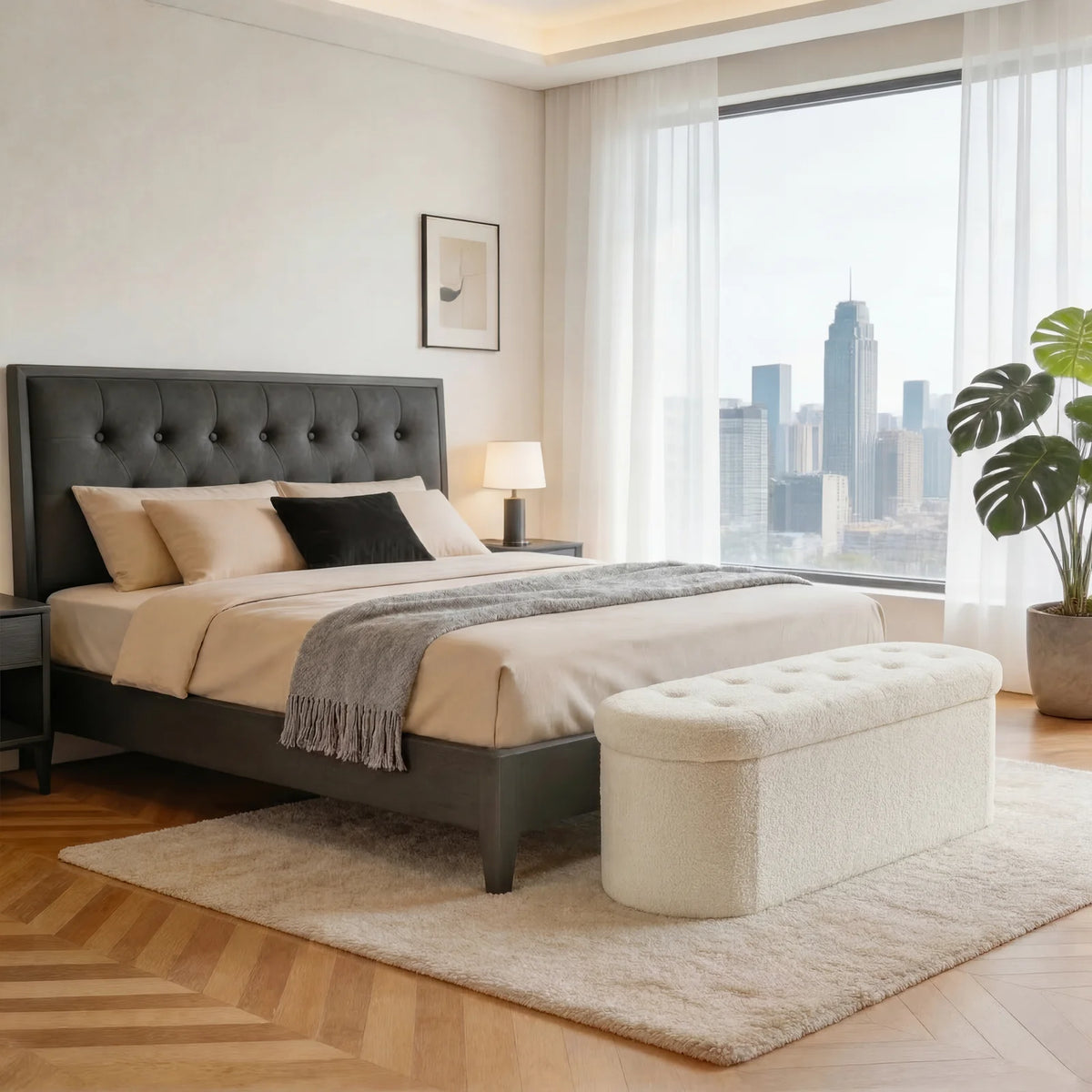 MCQ Faux Fur Storage Ottoman Footstool For Bedroom Seating