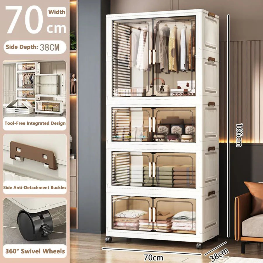 Dustproof Foldable Plastic Storage Wardrobe Cabinet Organizer