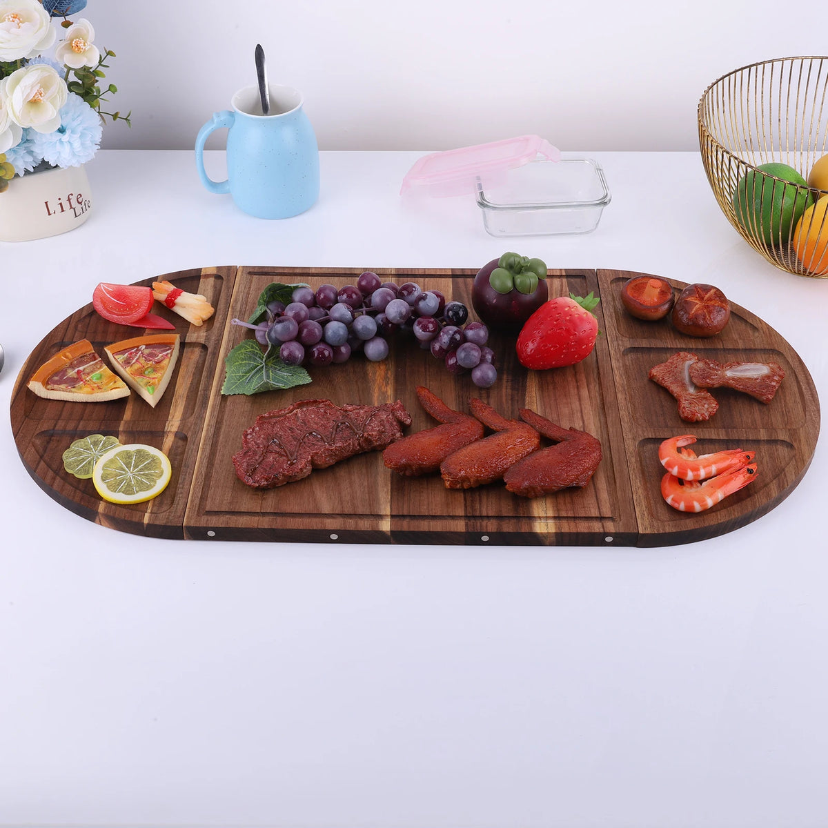 Aliilee Acacia Wood Charcuterie Serving Tray With Grooves