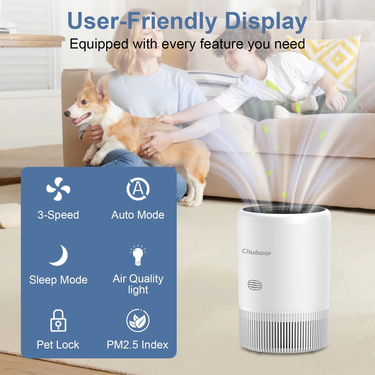 Chuboor Smart Air Purifier With Alexa PM25 HEPA For Bedroom