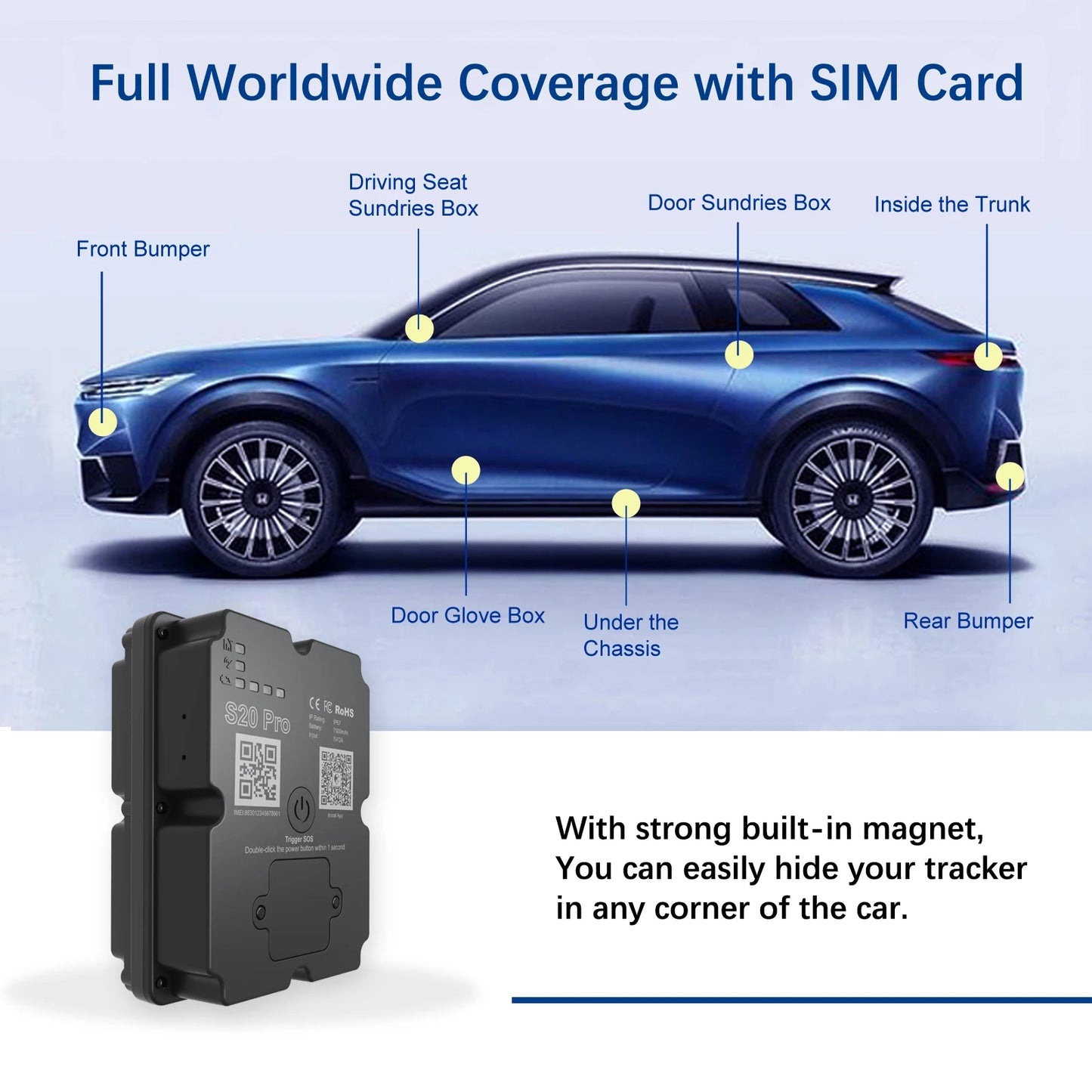 Wanwaytech 4G GPS Vehicle Tracker With 7500mAh Battery Long Life