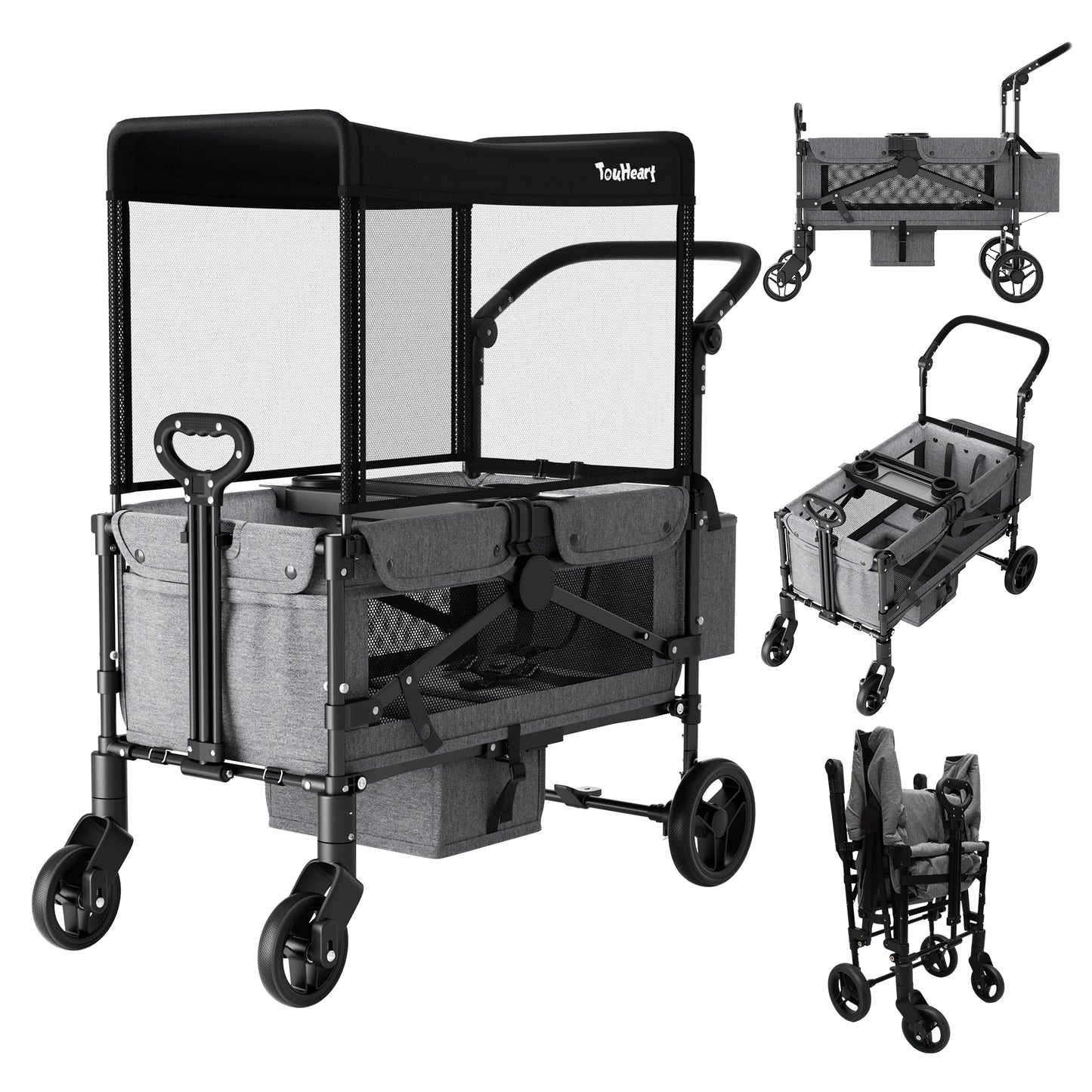 TouHeart 2 Seat Wagon Stroller All Terrain With Canopy