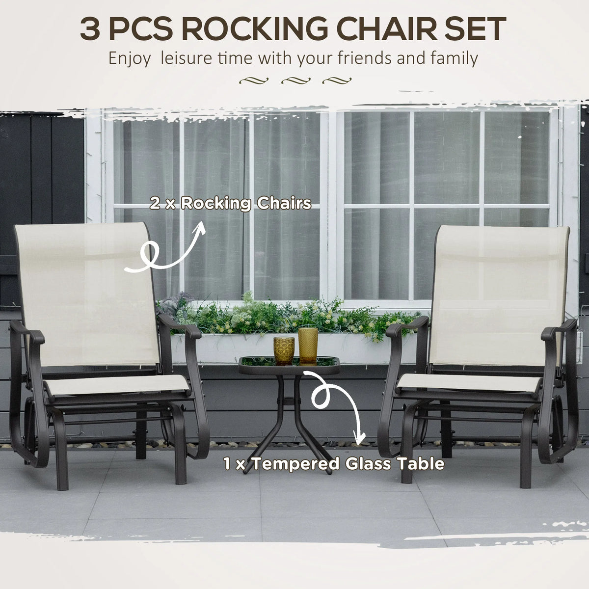 Outsunny Outdoor Gliding Rocking Chair Set With Bistro Table