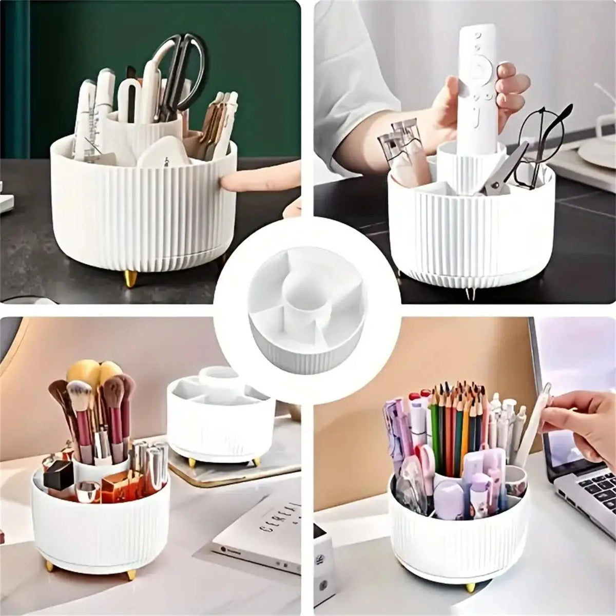 360 Rotating Plastic Makeup Organizer With Five Cosmetic Compartments