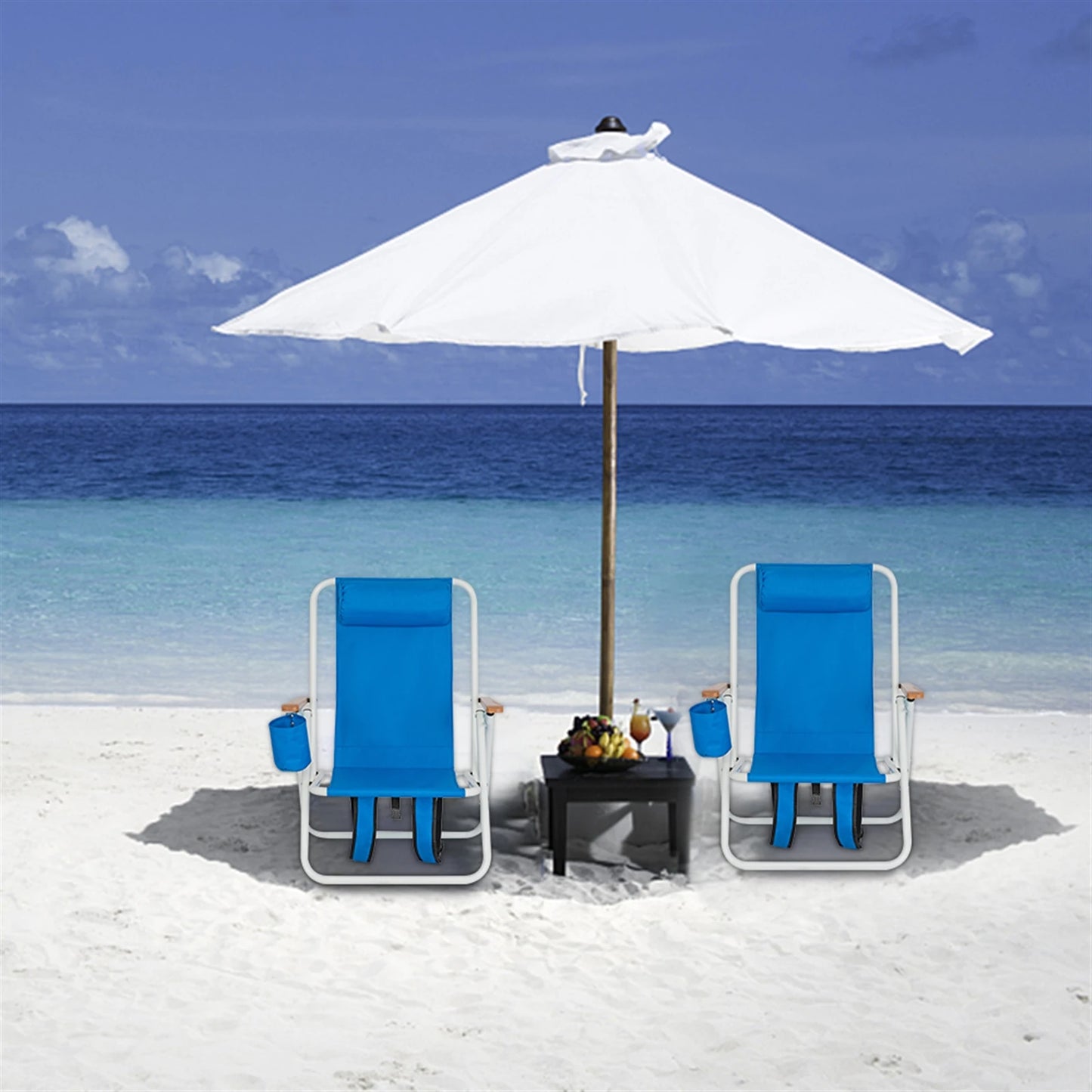 Portable Beach Chair With Adjustable Headrest Cup Holder 600D Fabric