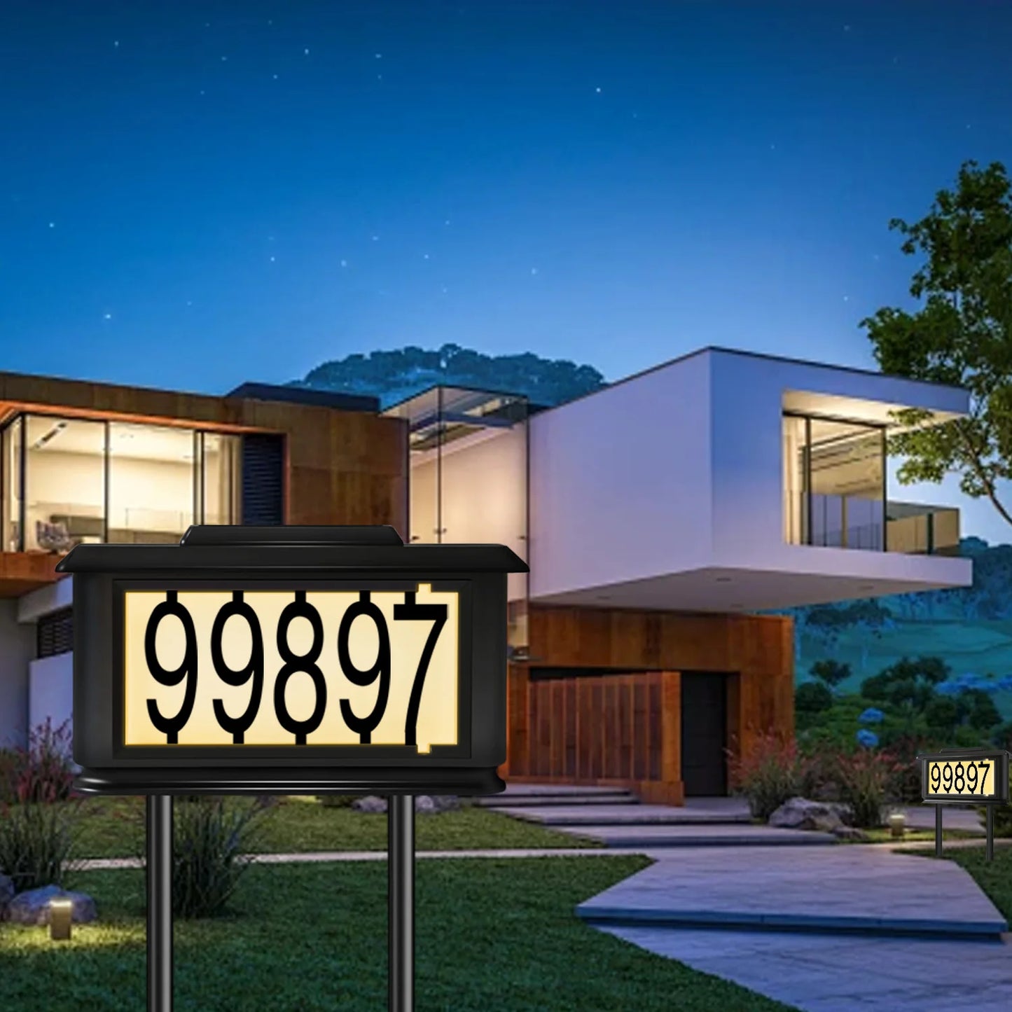 Solar Outdoor House Number Address Sign Light With Stake Lamp