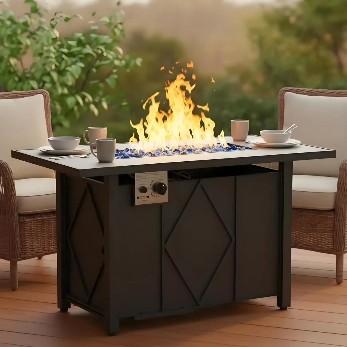 JHK Outdoor Propane Fire Pit Table For Patio Backyard Garden