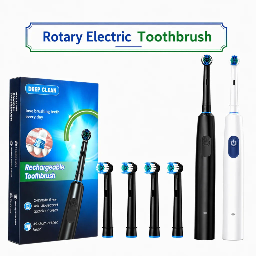Rotary Electric Toothbrush Rechargeable for Adults, 5 Modes, 4 Heads