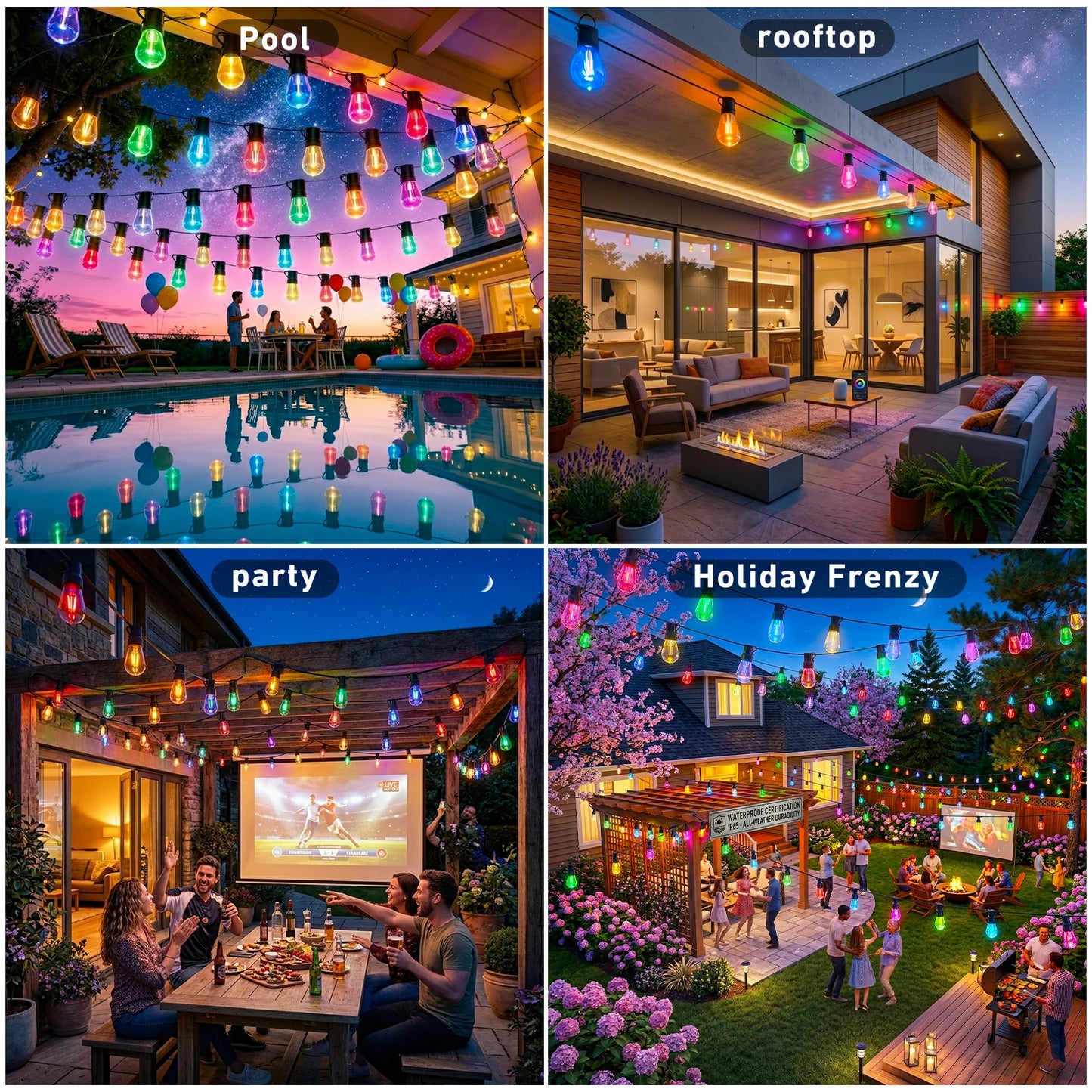 Waterproof Outdoor String Lights With Smart App Control Dimmable Led