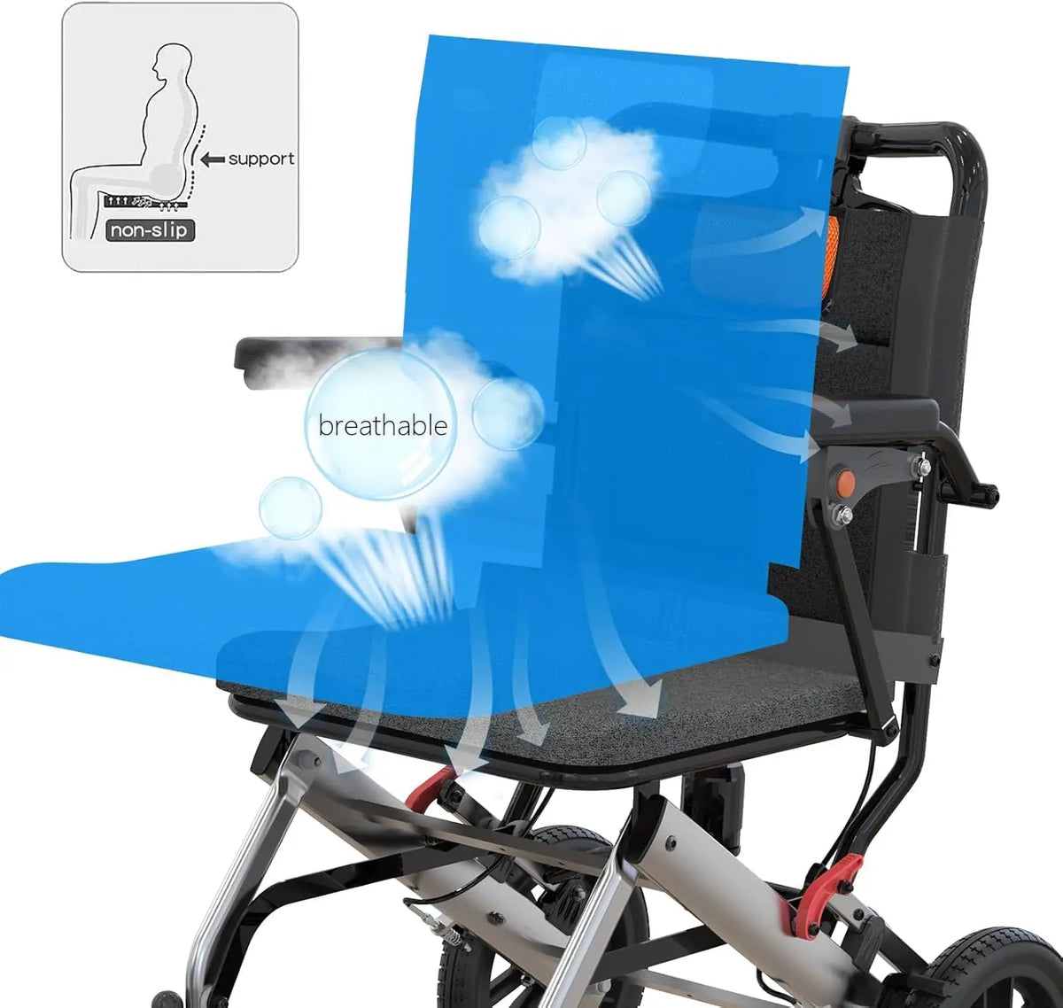 Lightweight Aluminum Transport Wheelchair For Seniors With Brakes