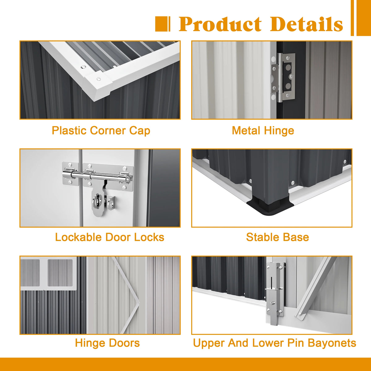 GIHAUVIA Outdoor Steel Storage Shed With Lockable Doors