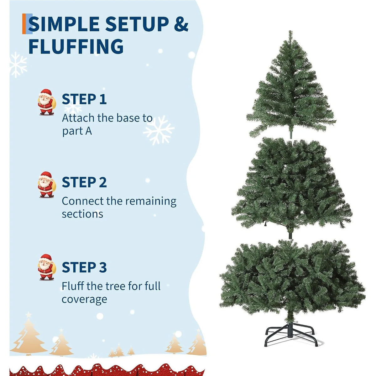 Artificial Christmas Tree 4.5FT 6 FT 7.5FT Unlit Green Spruce Tree with 1450 Realistic Branch Tips Hinged Metal Trunk Collapsible Stand Carry Bag Holiday Decor