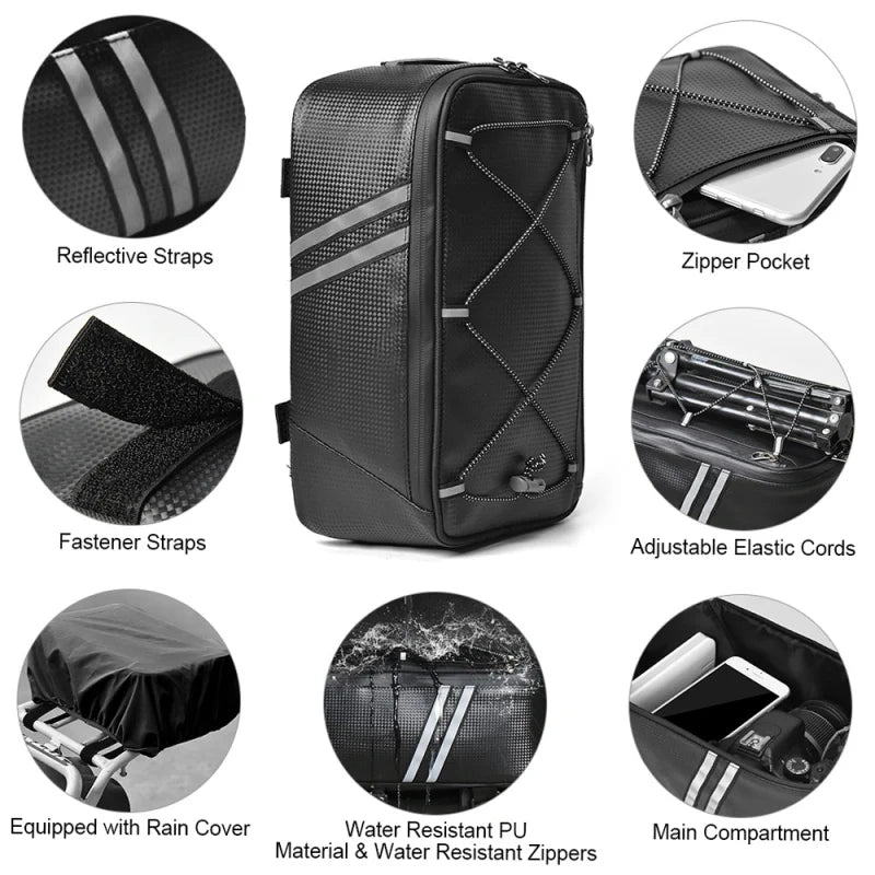 Bike Trunk Bag Water Resistant Rear Bag For MTB RainCover