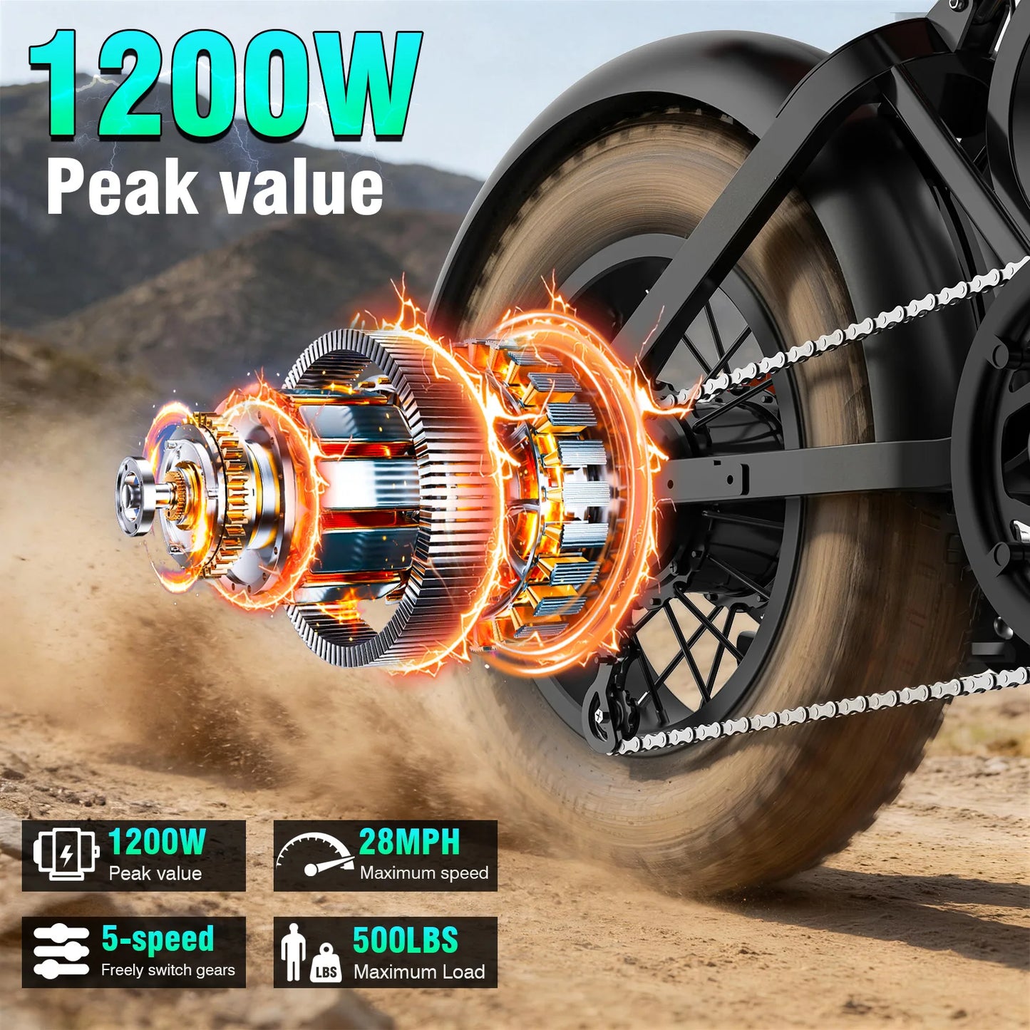 Terrosor 1200W All-Terrain Electric Motorcycle, 48V Lithium Battery