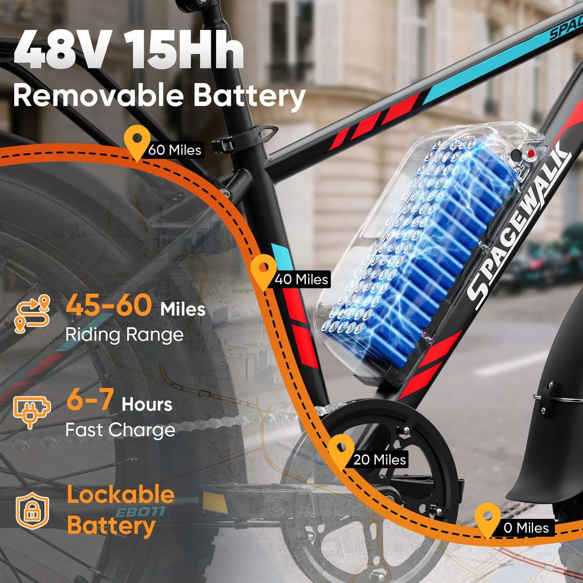 Spacewalk 1500W Peak Electric Bike for Adults, 48V 15Ah Removable Battery Fat Tire Ebike, 28MPH High Speed Long Range 60 Miles Electric Bicycle, 26×4.0 All Terrain Mountain E Bike with LCD Display & 7 Speed Gear
