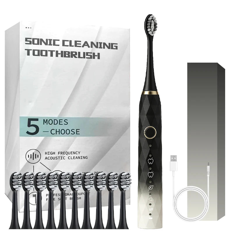 Electric Toothbrush Rotary Cleaning With Timer USB Rechargeable 10 Heads