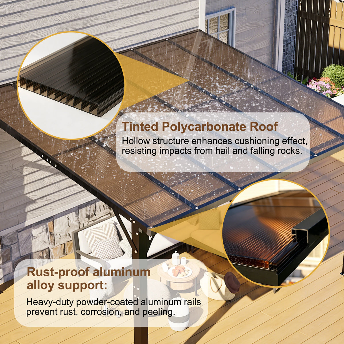 Hardtop Gazebo With Tinted Polycarbonate Roof For Outdoor Patios
