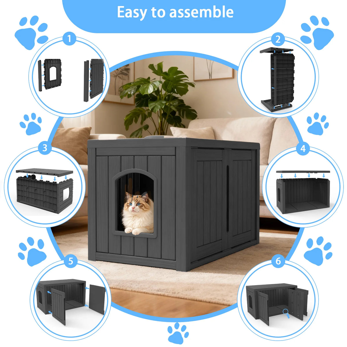 Hidden Resin Cat House With Double Doors And Lounge Top