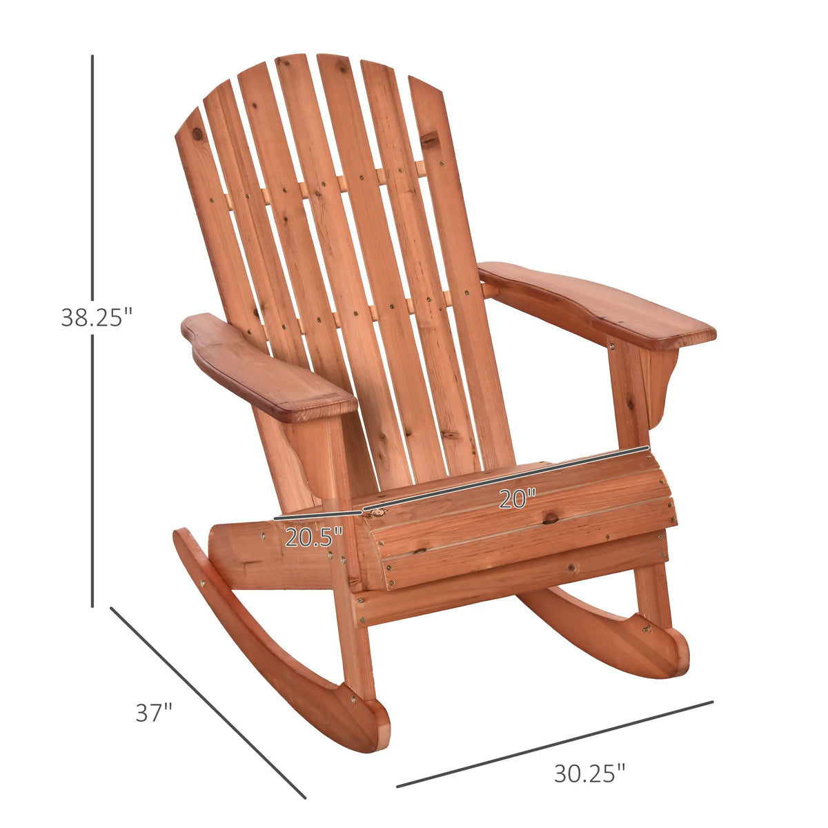 Outdoor Fir Large Back Rocking Chair with Classic Rustic Style & Design, Teak