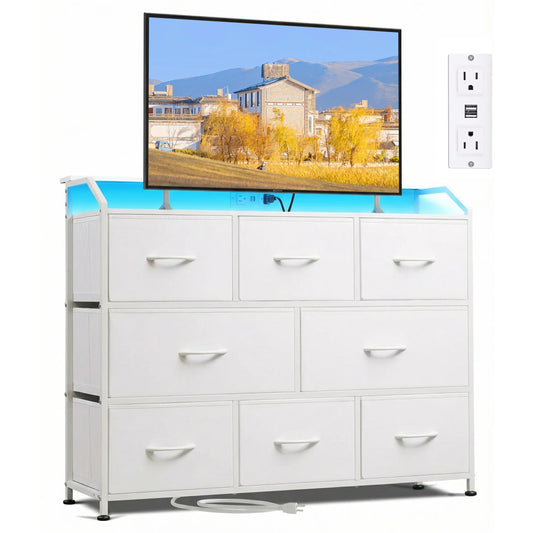 JHK 8 Fabric Drawers Dresser Cabinet for Living Room Storage  Chest of Drawers with APP Control LED Lights and Type-C Charging Station for Home