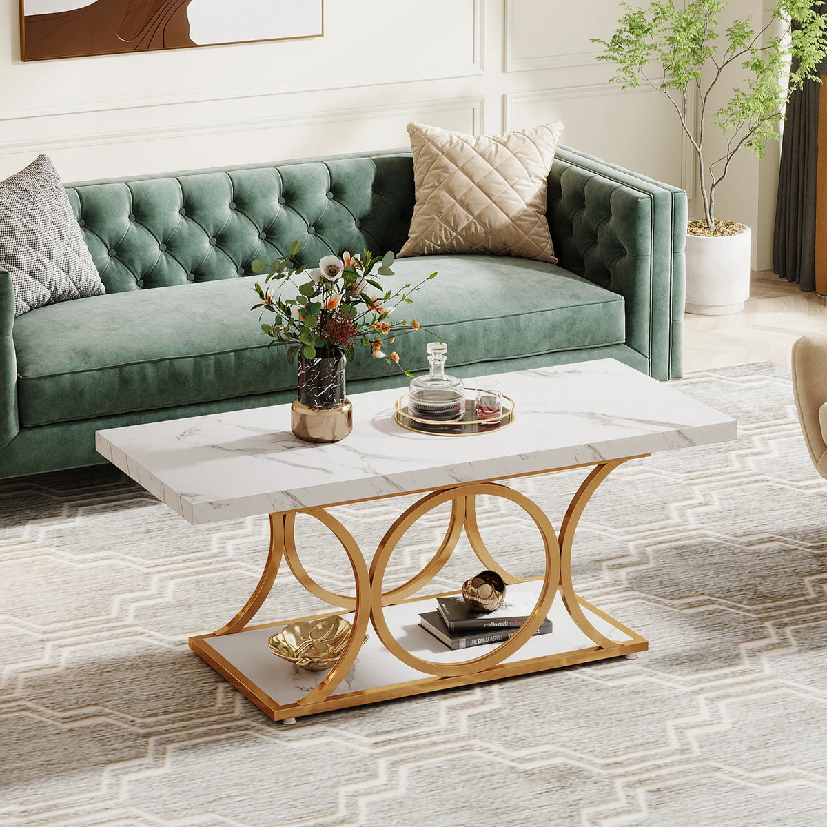 Tribesigns Modern Rectangle Two Tier Faux Marble Wood Coffee Table
