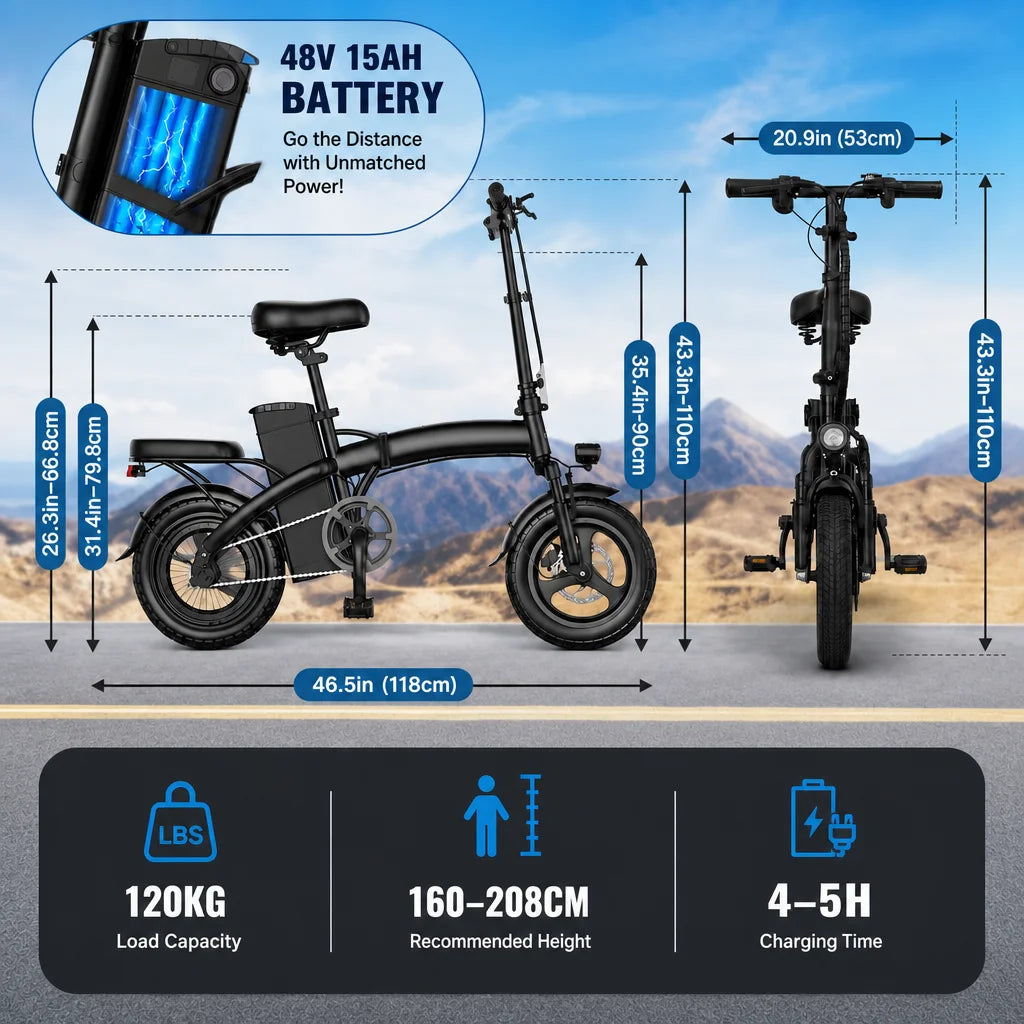 Foldable Electric Commuter Bike With Powerful Motor And Front Basket