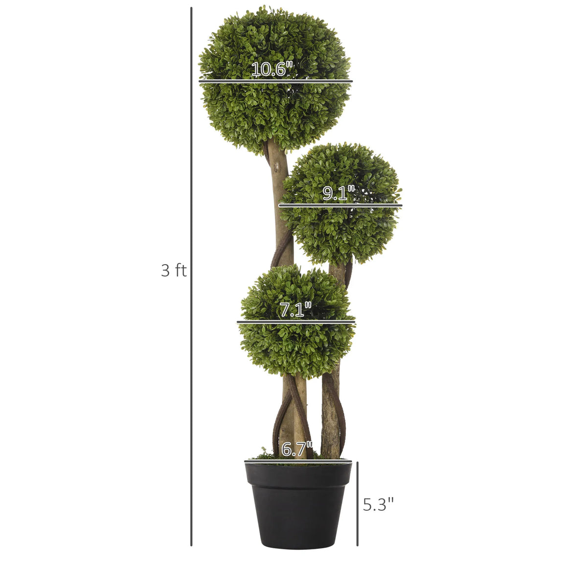 HOMCOM Artificial Plant for Home Decor Indoor & Outdoor Fake Plants Artificial Tree in Pot, 3 Ball Boxwood Topiary Tree for Home Office, Living Room Decor, Light Green