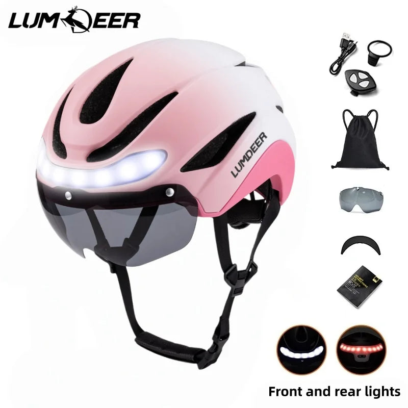 LUMDEER Road Bicycle Helmet With Turn Signals Magnetic Goggles
