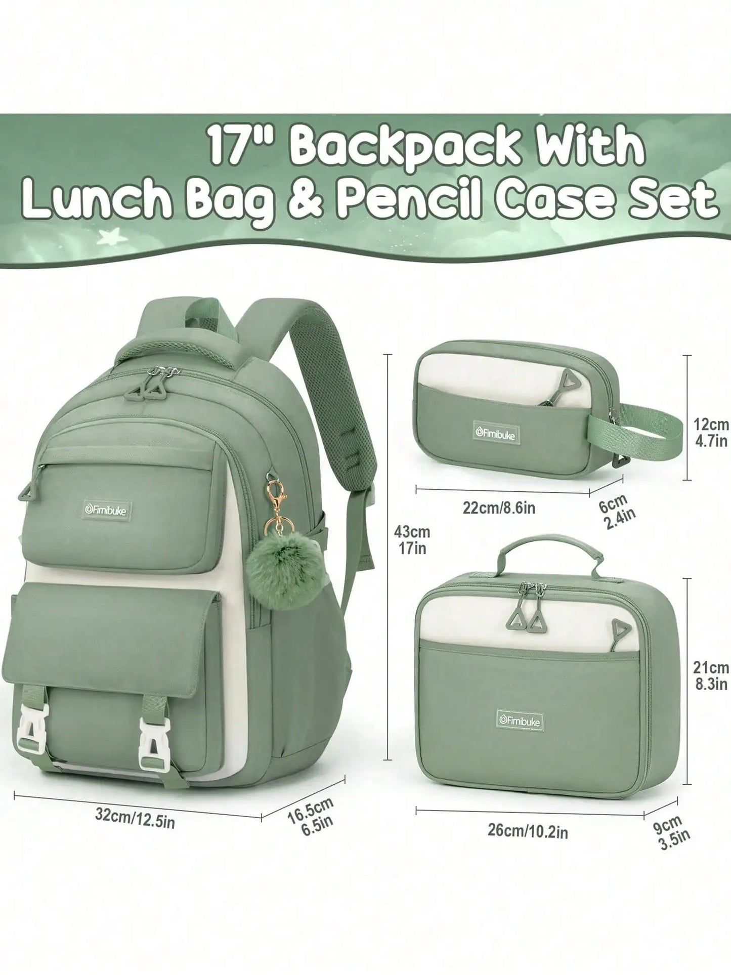 Youth Nylon Backpack Set With Lunch Box And Pen Case