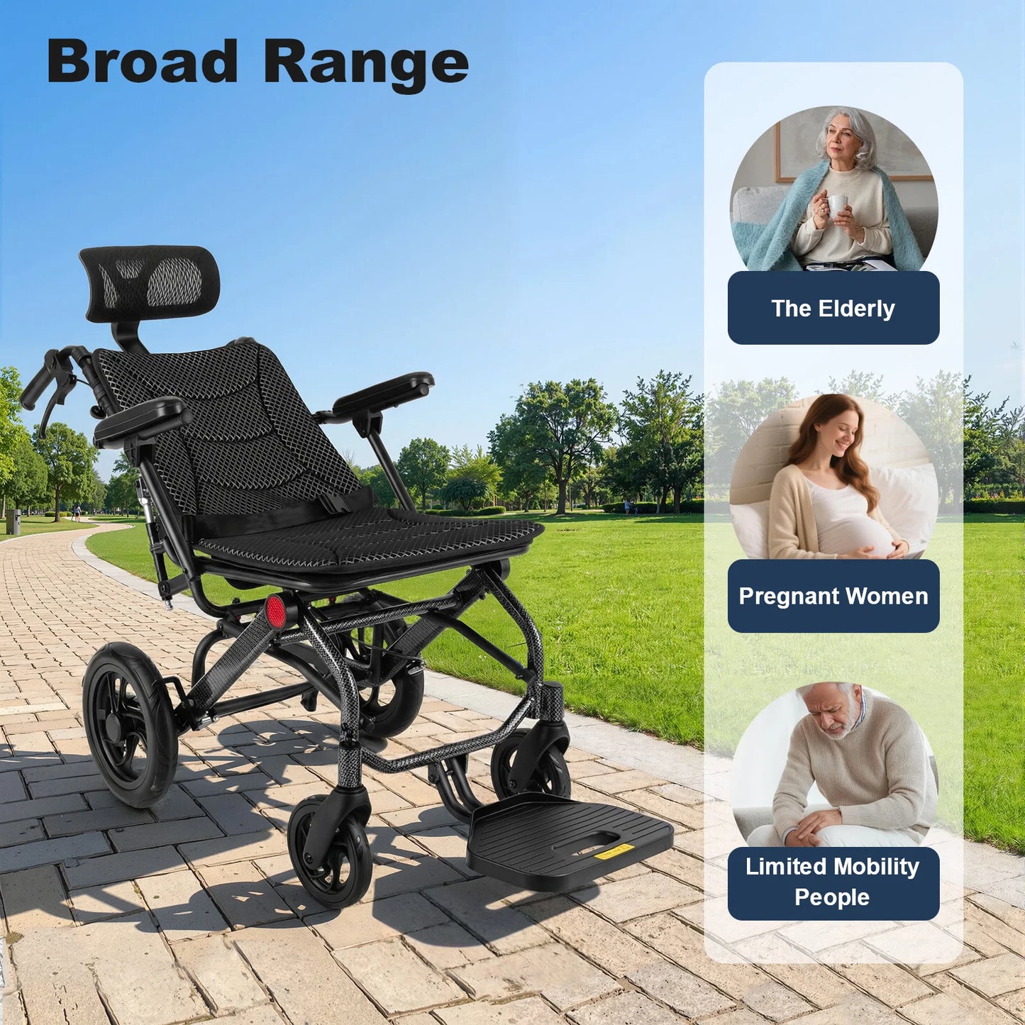 Foldable Reclining Wheelchair With 90 To 175 Degrees Adjustable Backrest